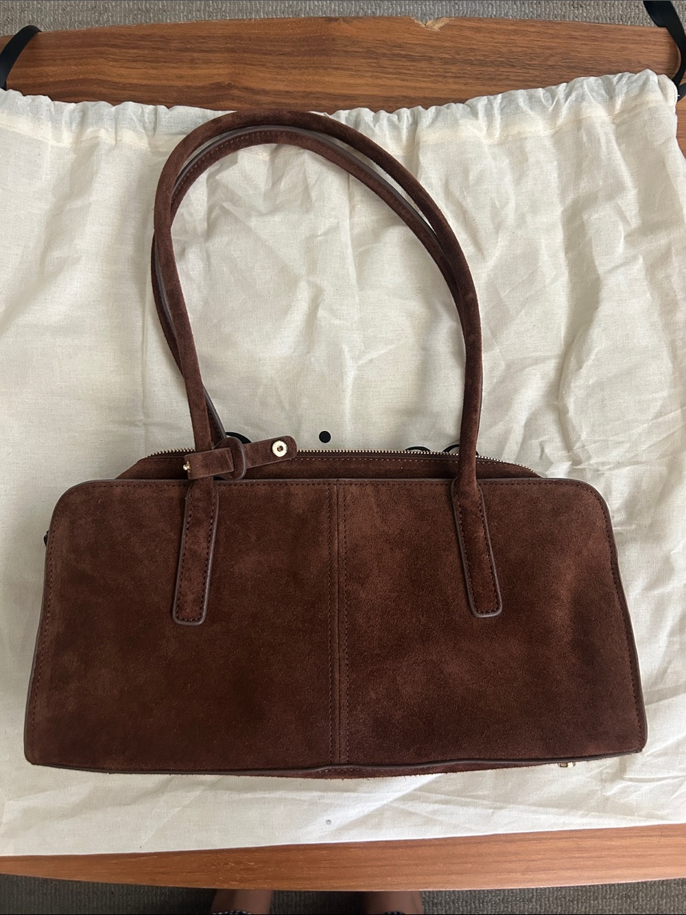 Quince Bea Cognac Suede Long-Handle Shoulder Bag - Picture 4 of 5